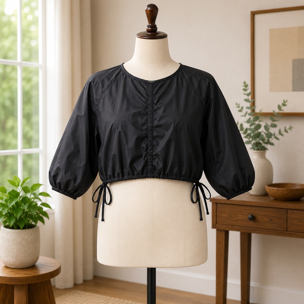 NWT RM Studio Rebecca Minkoff Black Cropped Drawstring Blouse Top Plus Size 1X